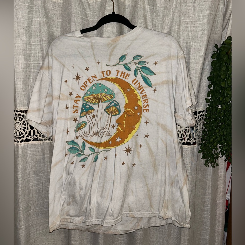 Graphic Tee with Moon and Mushroom Design